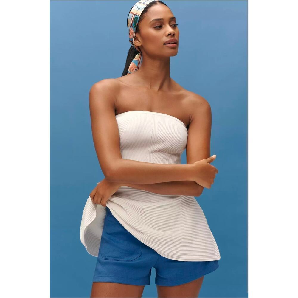 NWT Maeve x Anthropologie Strapless Peplum Knit Top. Size M. Retails $128